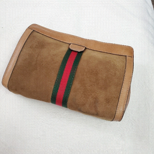 AUTHENTIC GUCCI Ophidia Velcro Mix Suede & Vintage Leather Clutch